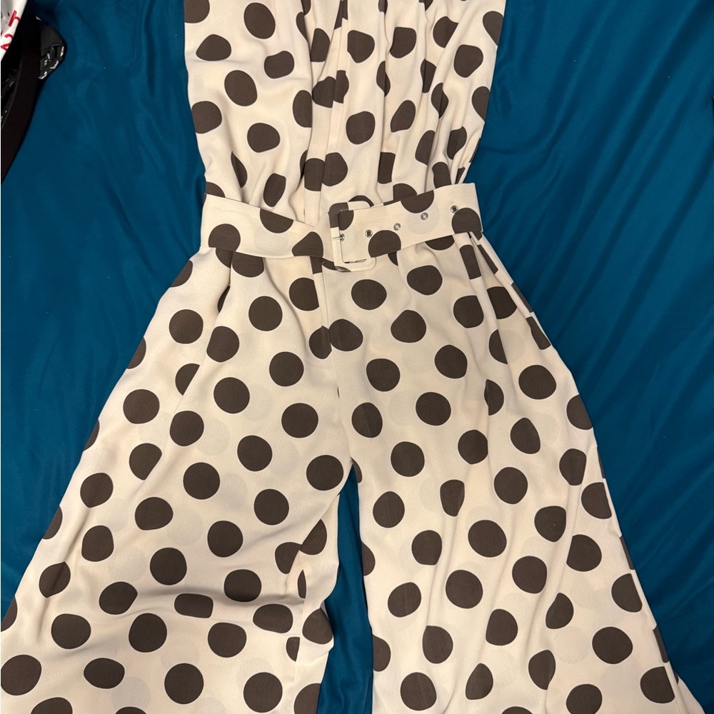 Polka Dot Jumpsuit - Beige and Brown